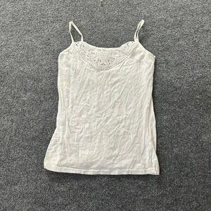 Power Flower Cami Womens Size L White Lace Trim Spaghetti Strap Cotton Blend